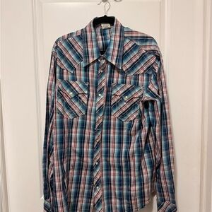 True Religion Blue and Red Plaid Western Button Down Shirt